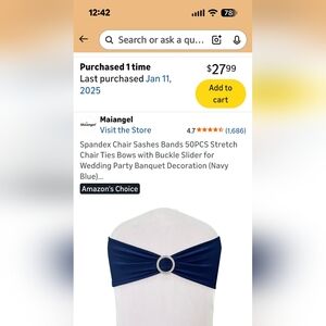 Navy Blue Spandex Chair Sashes with Buckle